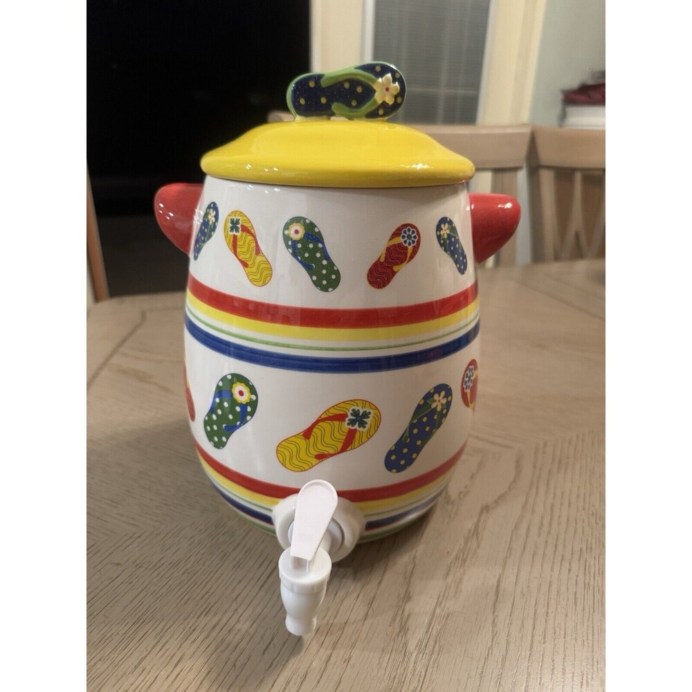 Dennis East Ceramic Flip Flop Sandal Spigot Jug Yellow Blue   - Rare